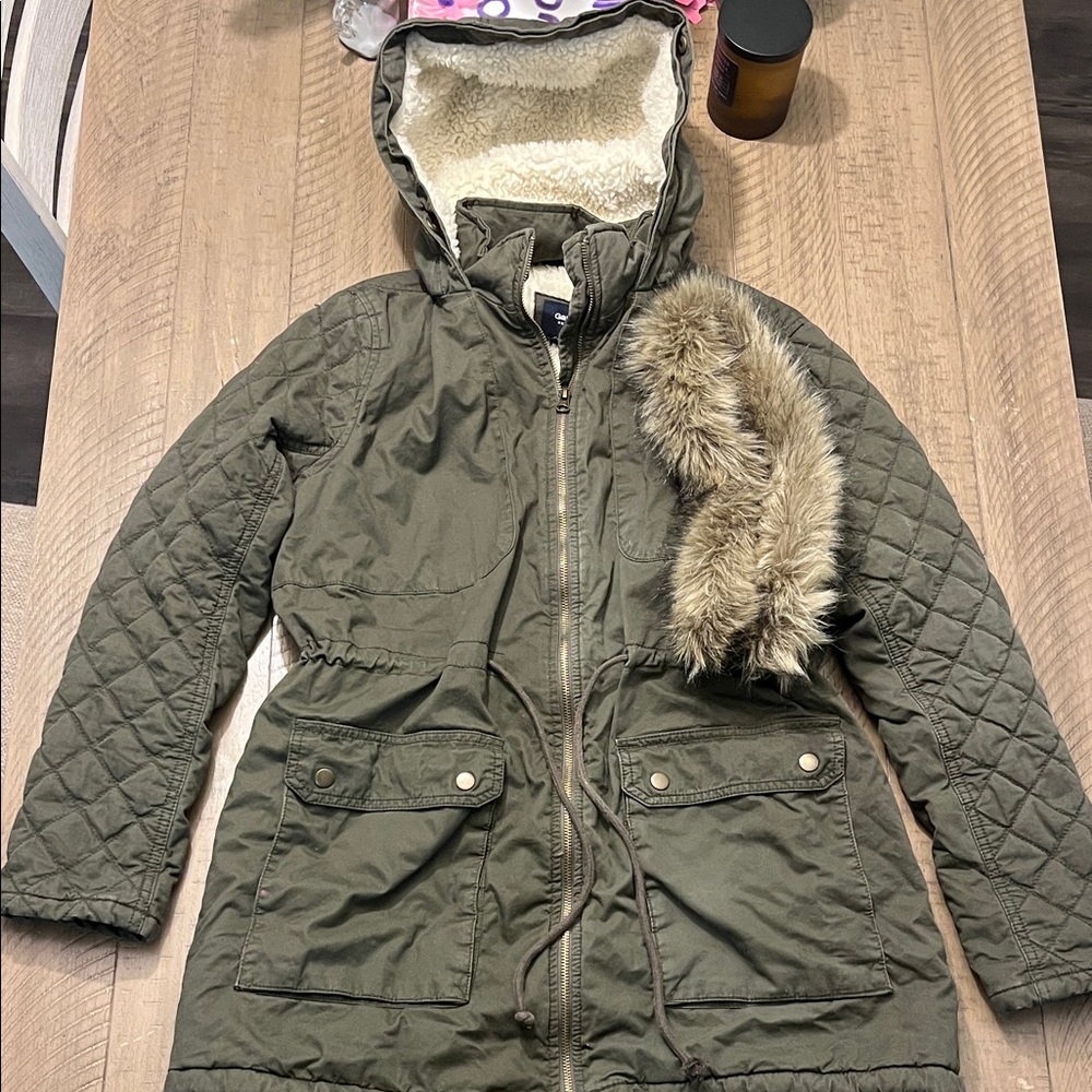 GAP Olive Quilted Hooded Winter Coat - Picture 3 of 5